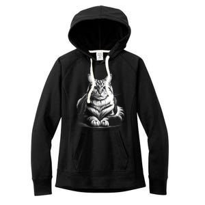 Cat In Lying Pose As Elegant Black And White Portrait Meaningful Gift Women's Fleece Hoodie