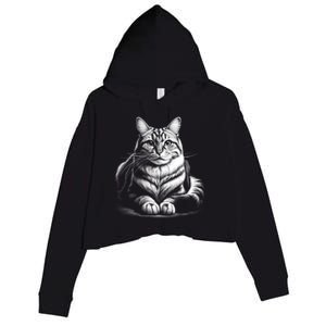 Cat In Lying Pose As Elegant Black And White Portrait Meaningful Gift Crop Fleece Hoodie