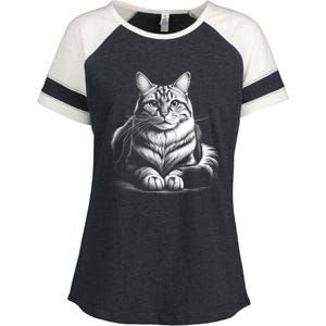 Cat In Lying Pose As Elegant Black And White Portrait Meaningful Gift Enza Ladies Jersey Colorblock Tee