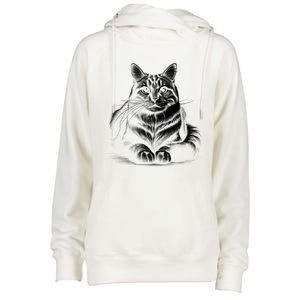 Cat In Lying Pose As Elegant Black And White Portrait Meaningful Gift Womens Funnel Neck Pullover Hood