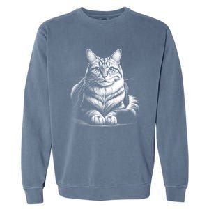 Cat In Lying Pose As Elegant Black And White Portrait Meaningful Gift Garment-Dyed Sweatshirt