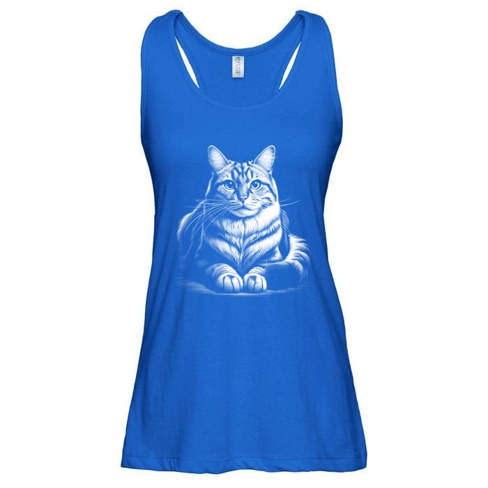 Cat In Lying Pose As Elegant Black And White Portrait Meaningful Gift Ladies Essential Flowy Tank