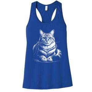 Cat In Lying Pose As Elegant Black And White Portrait Meaningful Gift Women's Racerback Tank