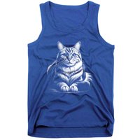 Cat In Lying Pose As Elegant Black And White Portrait Meaningful Gift Tank Top