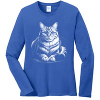 Cat In Lying Pose As Elegant Black And White Portrait Meaningful Gift Ladies Long Sleeve Shirt