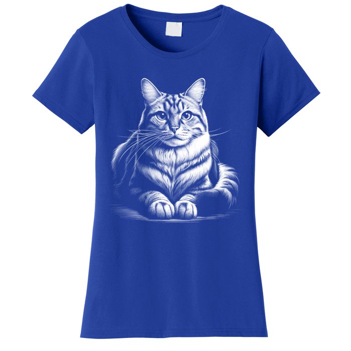 Cat In Lying Pose As Elegant Black And White Portrait Meaningful Gift Women's T-Shirt