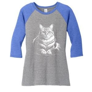 Cat In Lying Pose As Elegant Black And White Portrait Meaningful Gift Women's Tri-Blend 3/4-Sleeve Raglan Shirt