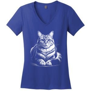 Cat In Lying Pose As Elegant Black And White Portrait Meaningful Gift Women's V-Neck T-Shirt