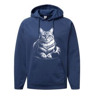 Cat In Lying Pose As Elegant Black And White Portrait Meaningful Gift Performance Fleece Hoodie