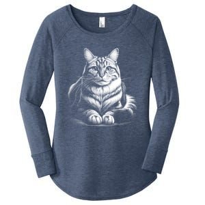 Cat In Lying Pose As Elegant Black And White Portrait Meaningful Gift Women's Perfect Tri Tunic Long Sleeve Shirt