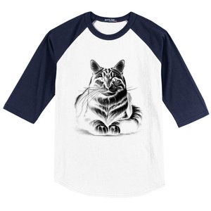 Cat In Lying Pose As Elegant Black And White Portrait Meaningful Gift Baseball Sleeve Shirt