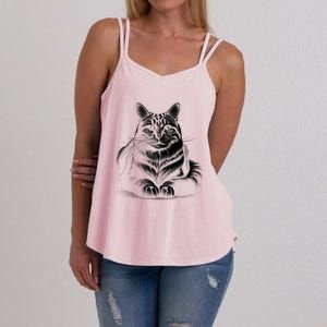 Cat In Lying Pose As Elegant Black And White Portrait Meaningful Gift Women's Strappy Tank