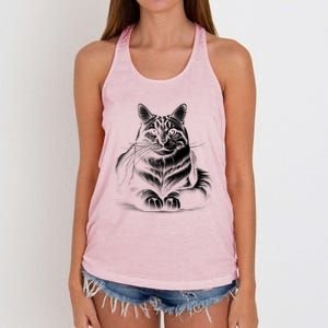 Cat In Lying Pose As Elegant Black And White Portrait Meaningful Gift Women's Knotted Racerback Tank