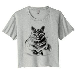 Cat In Lying Pose As Elegant Black And White Portrait Meaningful Gift Women's Crop Top Tee