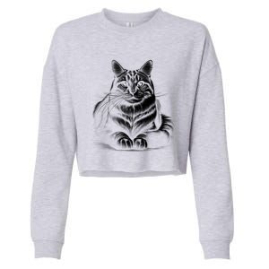 Cat In Lying Pose As Elegant Black And White Portrait Meaningful Gift Cropped Pullover Crew