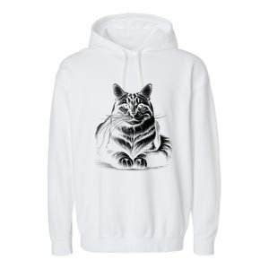 Cat In Lying Pose As Elegant Black And White Portrait Meaningful Gift Garment-Dyed Fleece Hoodie