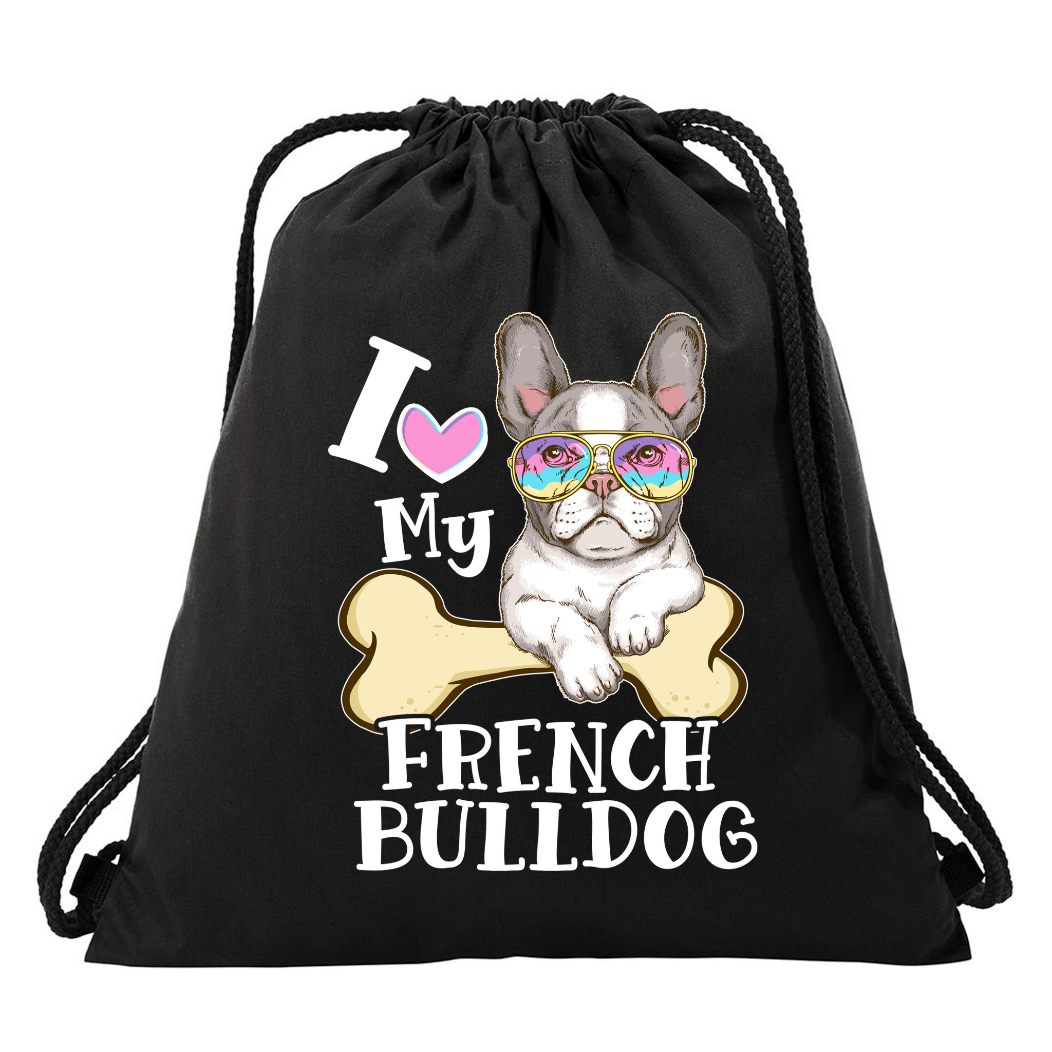 Cute I Love My French Bulldog Drawstring Bag