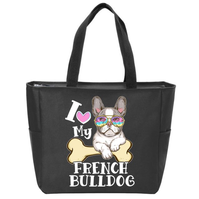 Cute I Love My French Bulldog Zip Tote Bag