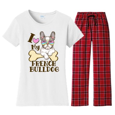 Cute I Love My French Bulldog Women's Flannel Pajama Set