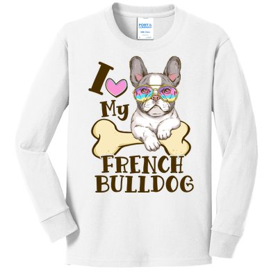 Cute I Love My French Bulldog Kids Long Sleeve Shirt