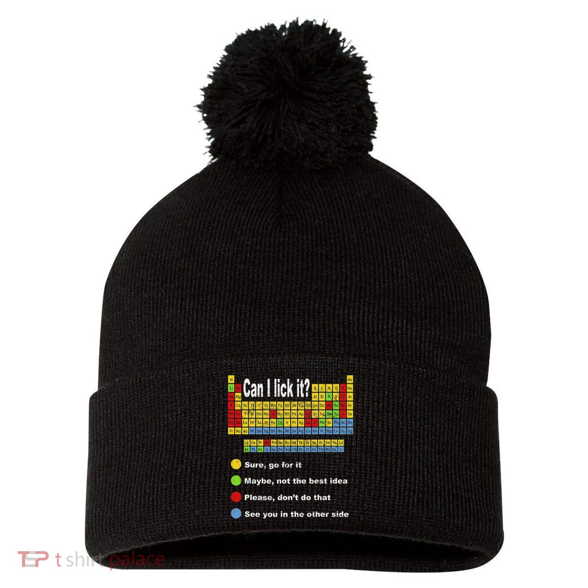 Can I Lick It Periodic Table Teacher Student Vintage Pom Pom 12in Knit Beanie