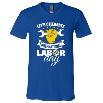 Celebrate International Labor Day Happy Union Worker Gift V-Neck T-Shirt