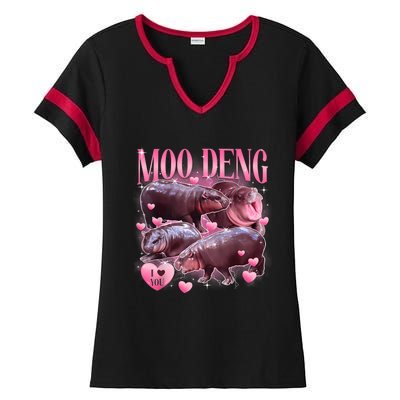 Cute I Love Moo Deng Baby Hippo Moo Deng I Heart Moo Deng Ladies Halftime Notch Neck Tee