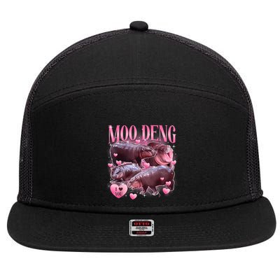 Cute I Love Moo Deng Baby Hippo Moo Deng I Heart Moo Deng 7 Panel Mesh Trucker Snapback Hat