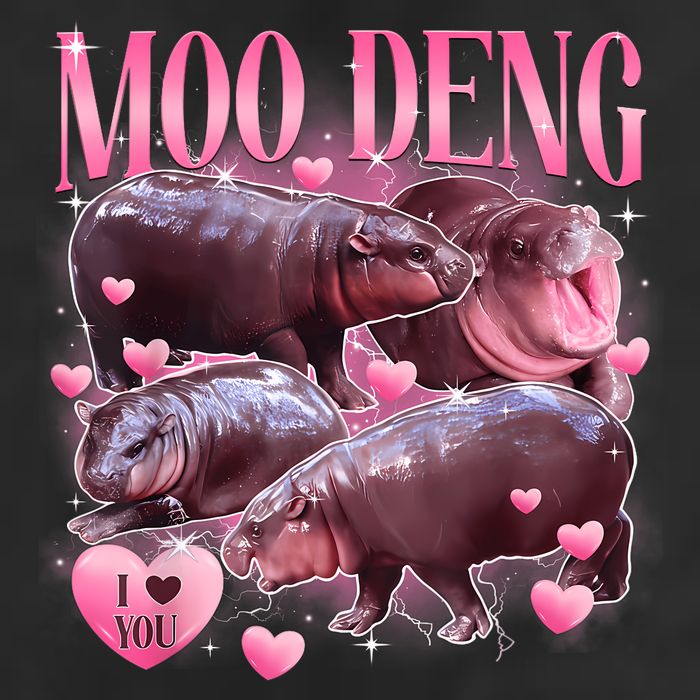 Cute I Love Moo Deng Baby Hippo Moo Deng I Heart Moo Deng 7 Panel Mesh Trucker Snapback Hat