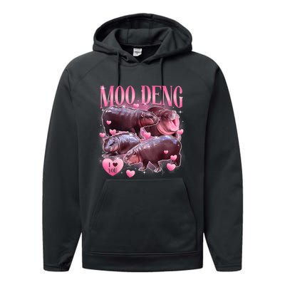 Cute I Love Moo Deng Baby Hippo Moo Deng I Heart Moo Deng Performance Fleece Hoodie