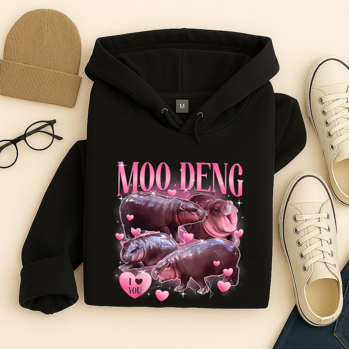 Cute I Love Moo Deng Baby Hippo Moo Deng I Heart Moo Deng Hoodie