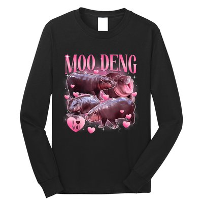 Cute I Love Moo Deng Baby Hippo Moo Deng I Heart Moo Deng Long Sleeve Shirt