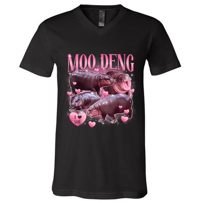 Cute I Love Moo Deng Baby Hippo Moo Deng I Heart Moo Deng V-Neck T-Shirt