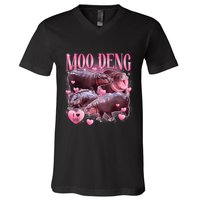 Cute I Love Moo Deng Baby Hippo Moo Deng I Heart Moo Deng V-Neck T-Shirt