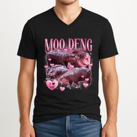Cute I Love Moo Deng Baby Hippo Moo Deng I Heart Moo Deng V-Neck T-Shirt
