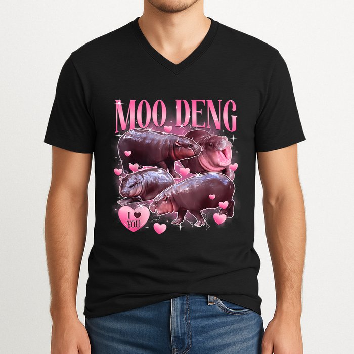 Cute I Love Moo Deng Baby Hippo Moo Deng I Heart Moo Deng V-Neck T-Shirt