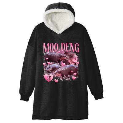 Cute I Love Moo Deng Baby Hippo Moo Deng I Heart Moo Deng Hooded Wearable Blanket