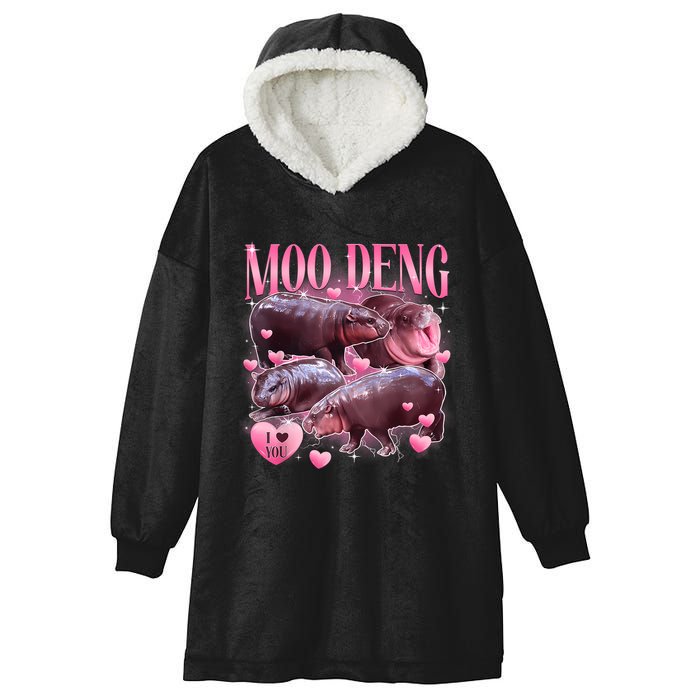 Cute I Love Moo Deng Baby Hippo Moo Deng I Heart Moo Deng Hooded Wearable Blanket