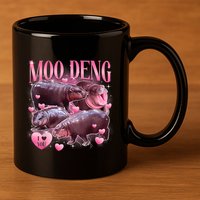 Cute I Love Moo Deng Baby Hippo Moo Deng I Heart Moo Deng 11oz C Handle Ceramic Mug