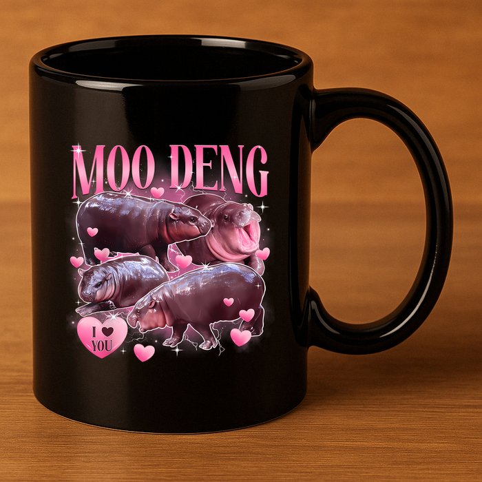 Cute I Love Moo Deng Baby Hippo Moo Deng I Heart Moo Deng 11oz C Handle Ceramic Mug