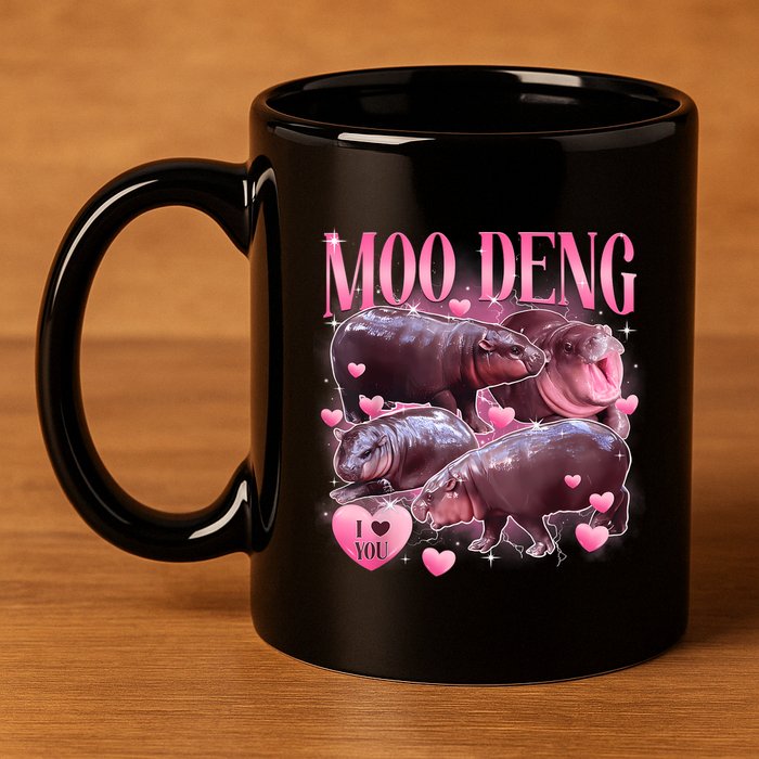 Cute I Love Moo Deng Baby Hippo Moo Deng I Heart Moo Deng 11oz C Handle Ceramic Mug