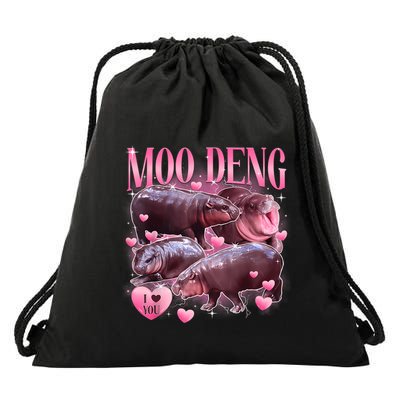 Cute I Love Moo Deng Baby Hippo Moo Deng I Heart Moo Deng Drawstring Bag