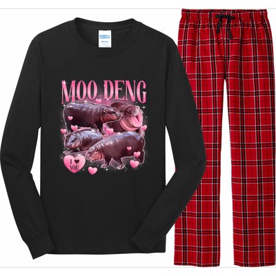 Cute I Love Moo Deng Baby Hippo Moo Deng I Heart Moo Deng Long Sleeve Pajama Set