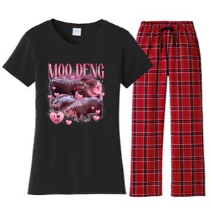 Cute I Love Moo Deng Baby Hippo Moo Deng I Heart Moo Deng Women's Flannel Pajama Set