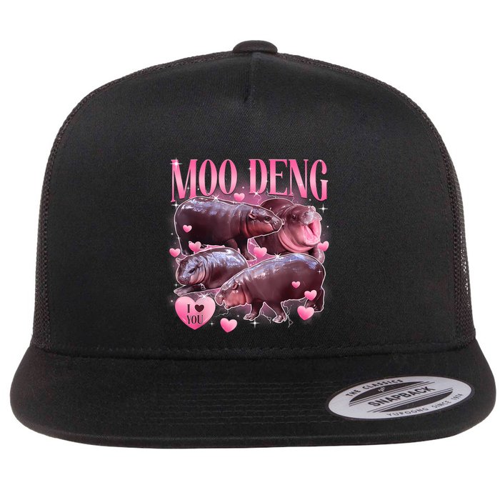 Cute I Love Moo Deng Baby Hippo Moo Deng I Heart Moo Deng Flatbill Hat