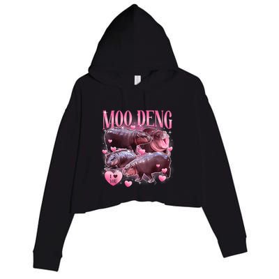 Cute I Love Moo Deng Baby Hippo Moo Deng I Heart Moo Deng Crop Fleece Hoodie