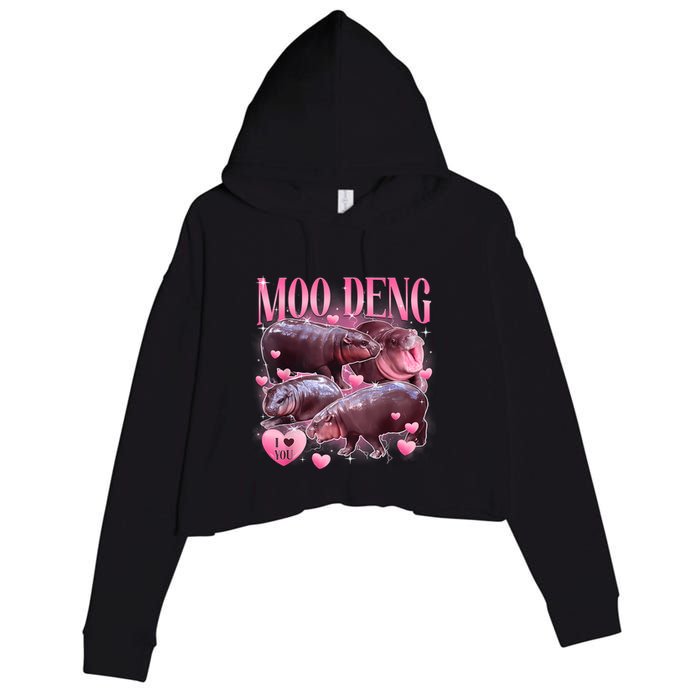 Cute I Love Moo Deng Baby Hippo Moo Deng I Heart Moo Deng Crop Fleece Hoodie