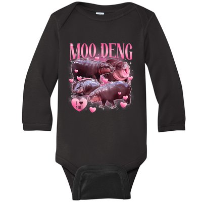 Cute I Love Moo Deng Baby Hippo Moo Deng I Heart Moo Deng Baby Long Sleeve Bodysuit