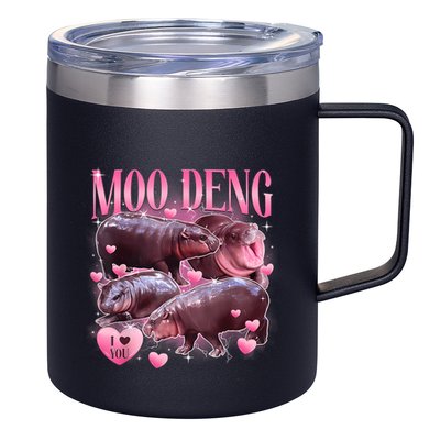 Cute I Love Moo Deng Baby Hippo Moo Deng I Heart Moo Deng 12oz Stainless Steel Coffee Mug