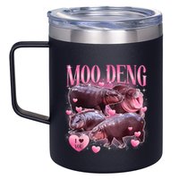 Cute I Love Moo Deng Baby Hippo Moo Deng I Heart Moo Deng 12oz Stainless Steel Coffee Mug